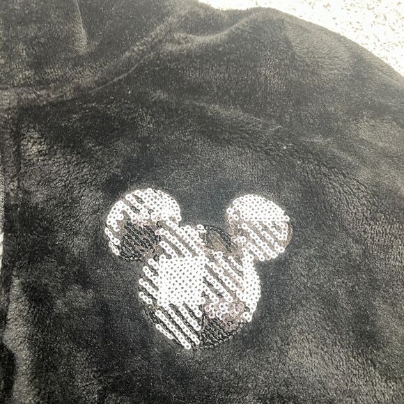 Disney Soft Plush Sequin Mickey Mouse Cropped Jacket Womens 2L Black 1/4 Zip - Picture 12 of 13